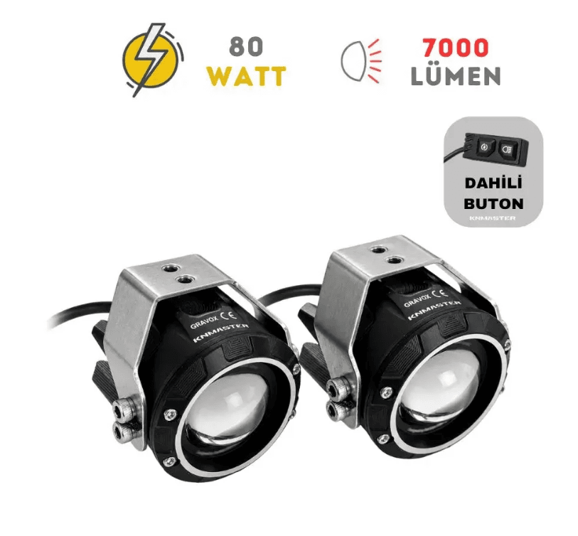 Knmaster Gravox 80W 3 Renkli Motosiklet LED Sis Farı